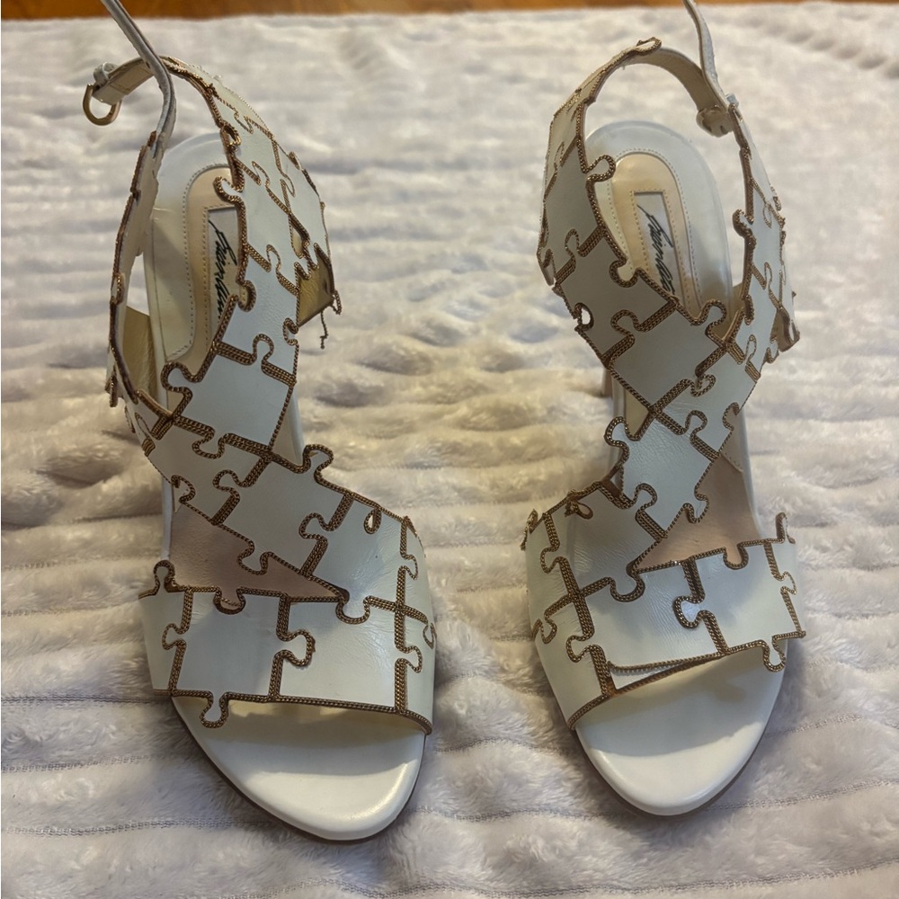 Brian Atwood White Puzzle Heels